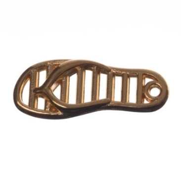 Metal pendant / bracelet connector, flip flop, 25 x 10 mm, gold-plated