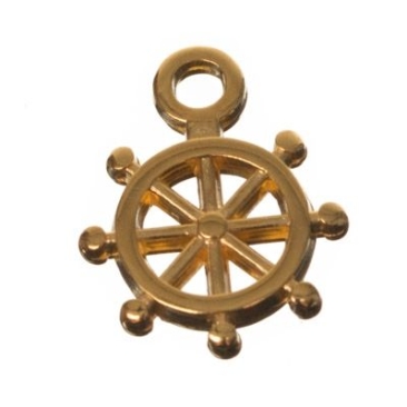 Metal pendants, steering wheel, 12 x 10 mm, gold-plated