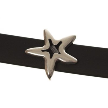 Metal bead slider / sliding bead starfish, silver plated, approx. 17 x 17 mm