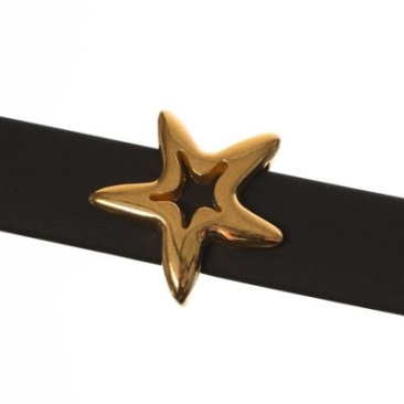 Perle métallique Slider / Perle coulissante étoile de mer, dorée, env. 17 x 17 mm