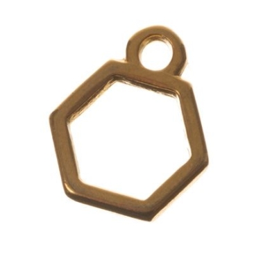 Metal pendant hexagon, 11 x 9 mm, gold-plated