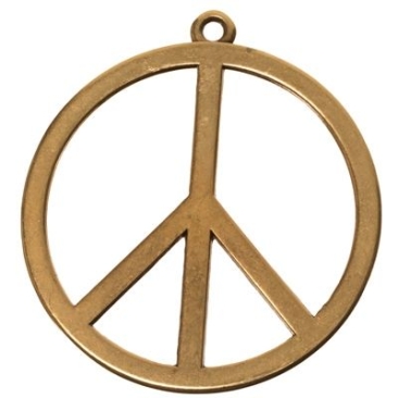 Metalen hanger, Peace, 60 mm, bronskleurig