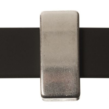 Metalen kraal schuifje vierkant, verzilverd, ca. 7 x 13 mm