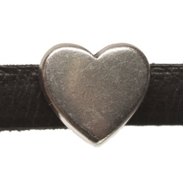 Perle métallique mini curseur cœur, argentée, env. 9 x 8,5 mm