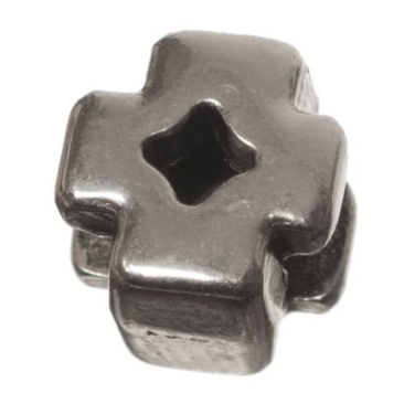 Metallperle Micro-Slider Kreuz, versilbert, ca. 6 x 6,5 mm
