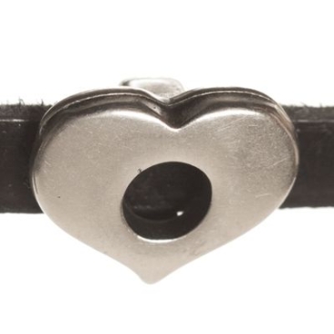 Perle métallique mini curseur cœur, argentée, env. 12 x 12 mm