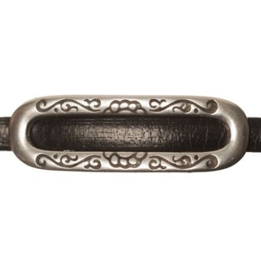 Metalen kraal mini slider ovaal met ranken, verzilverd, ca. 35,5 x 11,5 mm