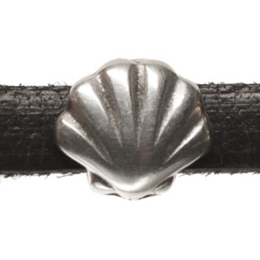 Metallperle Mini-Slider Muschel, versilbert, ca. 9 x 8,5 mm