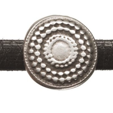 Perle métallique mini slider disque ethnique, argenté, env. 12,5 x 12,5 mm