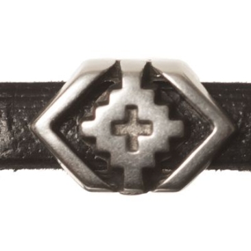 Perle en métal mini slider ethno losange, argenté, env. 11,5 x 7,5 mm