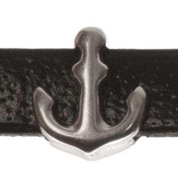 Perle métallique mini slider ancre, argentée, env. 6,5 x 7,0 mm