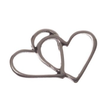 Pendentif métal connecteur de bracelet coeurs, argenté, environ 14,0 x 19,5 mm,