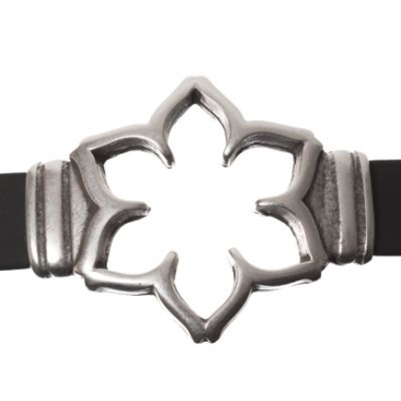 Metal motif flower for wide ribbon (10 mm), silver-plated, approx. 36.5 x 30 mm
