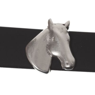 Metal bead slider horse head, silver-plated, approx. 13 x 14.5 mm
