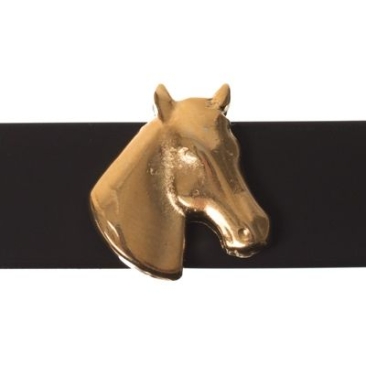 Metal bead slider horse head, gold-plated, approx. 13 x 14.5 mm
