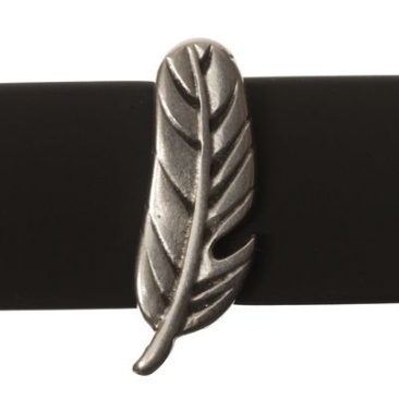 Metal bead slider feather, silver-plated, approx. 22.5 x 8.0 mm