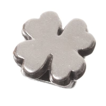 Perle métallique Micro-Slider Trèfle, argentée, env. 6,0 x 6,0 mm