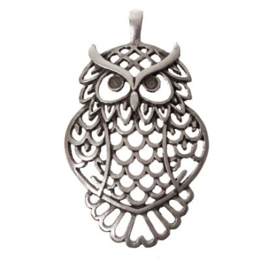 XXL metal pendant, owl, 68 x 41.5 mm, silver-plated