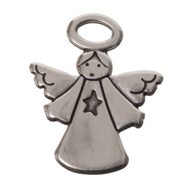 Metal pendant, angel, 30 x 25 mm, silver-plated