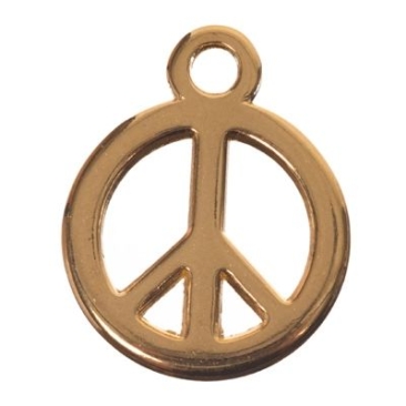 Metal pendant, peace sign, 15 x 12 mm, gold-plated