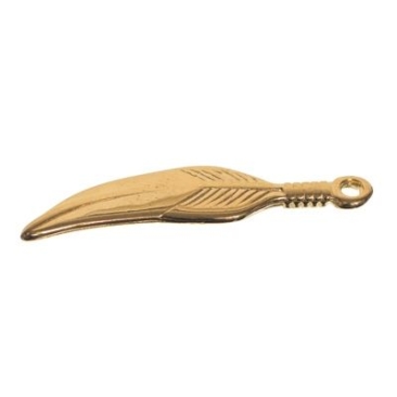 Metal pendant, feather, 17 x 7 mm, gold-plated