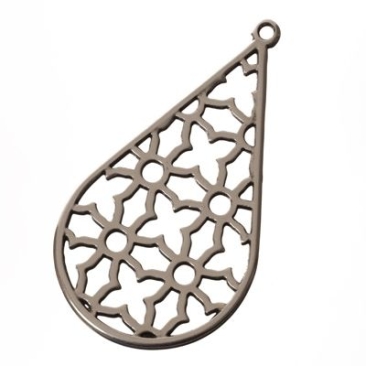 Metal pendant Flower of Life, drop, 56 x 32 mm, silver-plated