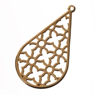 Metal pendant Flower of Life, drop, 56 x 32 mm, gold-plated