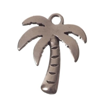 Pendentif métal palmier, diamètre 17 x 20 mm, argenté