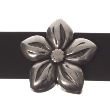 Perle métallique Slider Fleur, argentée, env. 15,5 x 15,5 mm, diamètre de l'ouverture d'enfilage : 10,2 x 2,3 mm