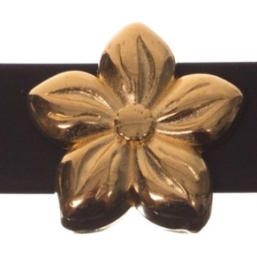 Perle métallique Slider Fleur, dorée, env. 15,5 x 15,5 mm, diamètre de l'ouverture pour enfiler : 10,2 x 2,3 mm