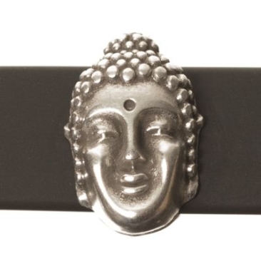 Metal bead Slider Buddha, silver-plated, approx. 14 x 9 mm, diameter threading hole: 10.2 x 2.2 m