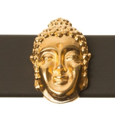 Metalen kraal Slider Boeddha, verguld, ca. 14 x 9 mm, diameter draadopening: 10,2 x 2,2 m