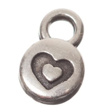 Metal pendant mini charm heart, diameter 9 x 6 mm, silver plated