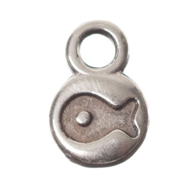 Pendentif métal mini bras poisson, diamètre 9 x 6 mm, argenté