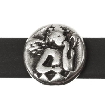 Metalen kraal mini schuiver engel, verzilverd, 9,5 x 6,5 mm, diameter rijggat: 5,2 x 2,0 m