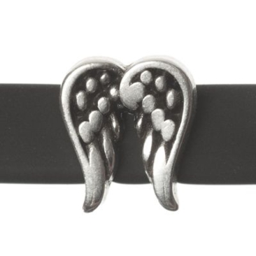 Metallperle Mini-Slider Engelsflügel, versilbert, 9,0 x 9,0 mm, Durchmesser Fädelöffnung:  5,2 x 2,0 m