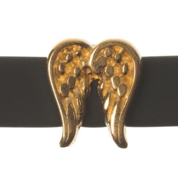 Metal bead mini slider angel wings, gold plated, 9.0 x 9.0 mm, diameter thread opening: 5.2 x 2.0 m