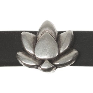 Metal bead mini slider lotus, silver plated, 8.5 x 9.5 mm, diameter threading hole: 5.2 x 2.0 m