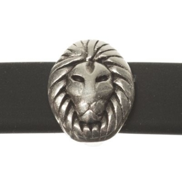 Metal bead mini slider lion, silver-plated, 8.5 x 7.0 mm, diameter thread opening: 5.2 x 2.0 m