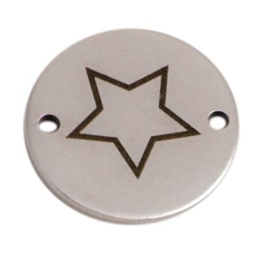 Coin connecteur de bracelet étoile, 15 mm, argenté, motif gravé au laser
