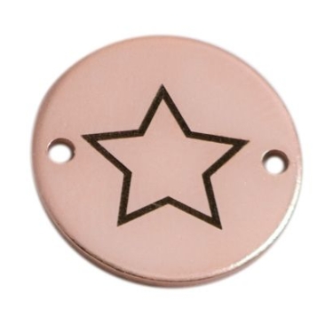 Coin connecteur de bracelet étoile, 15 mm, doré rose, motif gravé au laser