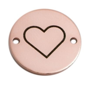 Munt armband connector hart, 15 mm, rose goud verguld, motief laser gegraveerd