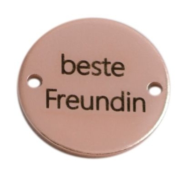 Munt armband connector lettering "Best Friend", 15 mm, rose goud verguld, motief laser gegraveerd