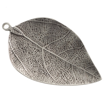 Metal pendant leaf, XXL pendant, 70 x 40 mm, silver-plated