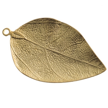 Metal pendant leaf, XXL pendant, 70 x 40 mm, gold-plated