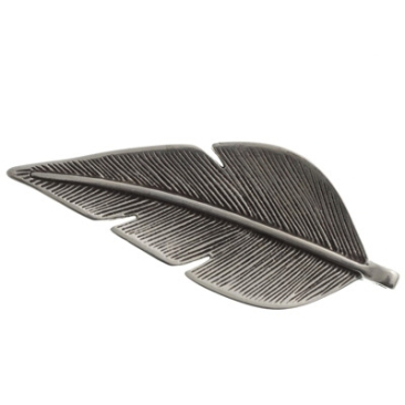 Metal pendant feather, XXL pendant, 85 x 35 mm, silver-plated