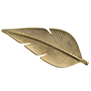 Metal pendant feather, XXL pendant, 85 x 35 mm, gold-plated