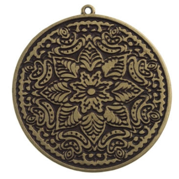 Pendentif métal Mandala, pendentif XXL, 45,5 x 43 mm, couleur bronze