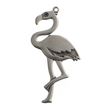 Metal pendant flamingo, XXL pendant, 50 x 25 mm, silver-plated