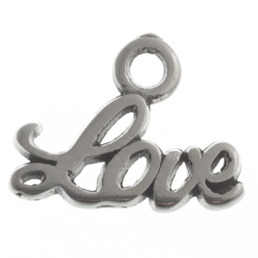 Metal pendant Love, 13.5 x 10.5 mm, silver-plated